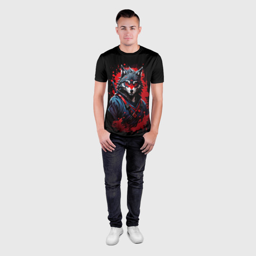 Мужская футболка 3D Slim Волк-самурай, цвет 3D печать - фото 4