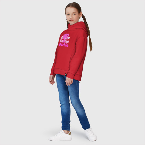 Детское худи Oversize хлопок Логотип Барби объемный, цвет красный - фото 5