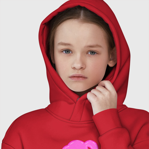 Детское худи Oversize хлопок Логотип Барби объемный, цвет красный - фото 6