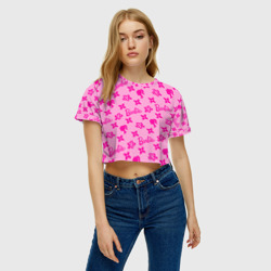 Женская футболка Crop-top 3D Барби паттерн розовый - фото 2