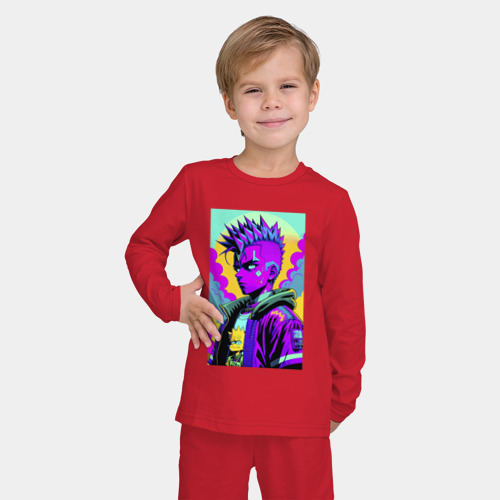 Детская пижама с лонгсливом хлопок Барт Симпсон - фантазия - поп-арт, цвет красный - фото 3