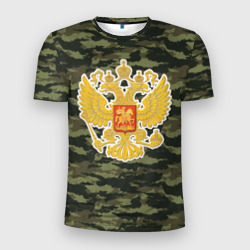 Мужская футболка 3D Slim Россия - герб и камуфляж