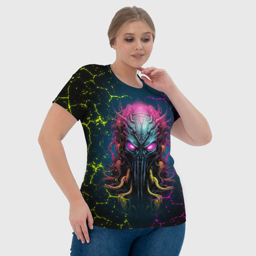 Женская футболка 3D Alien - neon style, цвет 3D печать - фото 6