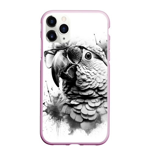 Чехол для iPhone 11 Pro Max матовый Попугай ара в старинных очках, цвет розовый