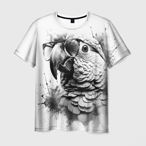 Мужская футболка 3D Попугай ара в старинных очках, цвет 3D печать