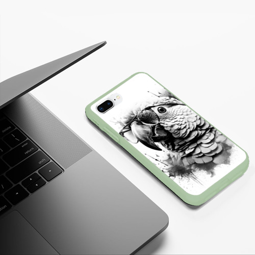 Чехол для iPhone 7Plus/8 Plus матовый Попугай ара в старинных очках, цвет салатовый - фото 5