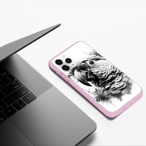 Чехол для iPhone 11 Pro Max матовый Попугай ара в старинных очках, цвет розовый - фото 5