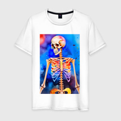 Мужская футболка хлопок Красочный скелет акварелью - нейросеть