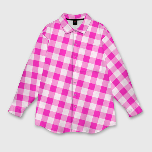 Женская рубашка oversize 3D с принтом Розовая клетка Барби, вид спереди #2