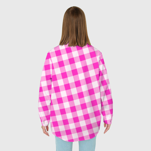 Женская рубашка oversize 3D с принтом Розовая клетка Барби, вид сзади #2