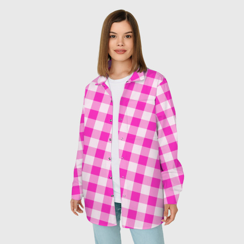 Женская рубашка oversize 3D с принтом Розовая клетка Барби, фото на моделе #1