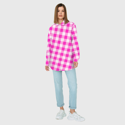 Женская рубашка oversize 3D с принтом Розовая клетка Барби, вид сбоку #3