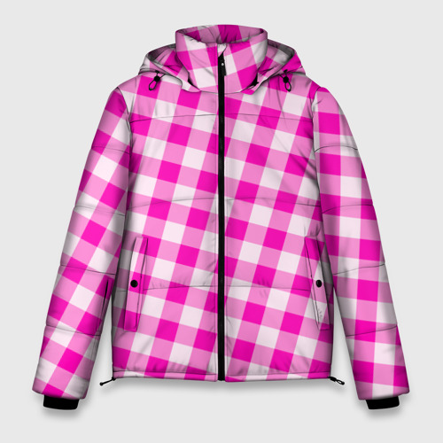 Мужская зимняя куртка 3D с принтом Розовая клетка Барби, вид спереди #2