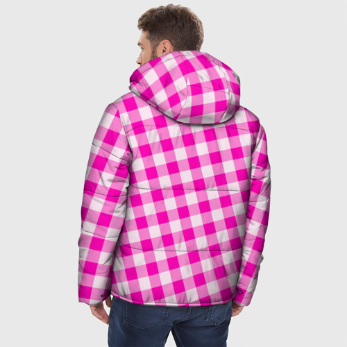 Мужская зимняя куртка 3D с принтом Розовая клетка Барби, вид сзади #2
