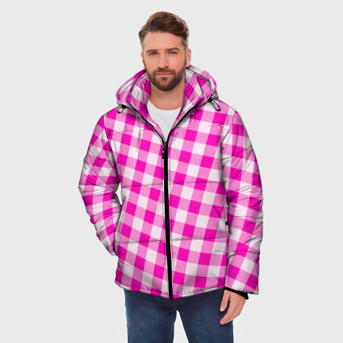 Мужская зимняя куртка 3D с принтом Розовая клетка Барби, фото на моделе #1