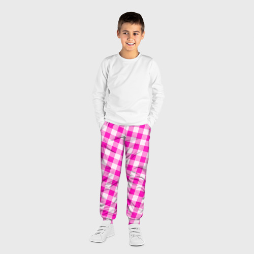 Детские брюки 3D с принтом Розовая клетка Барби, вид сбоку #3
