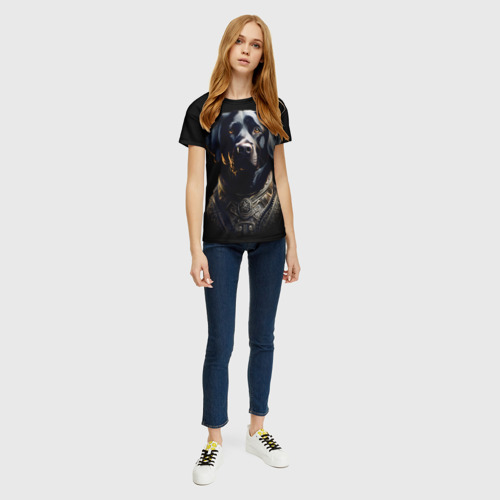 Женская футболка 3D с принтом Черный лабрадор в доспехах, вид сбоку #3