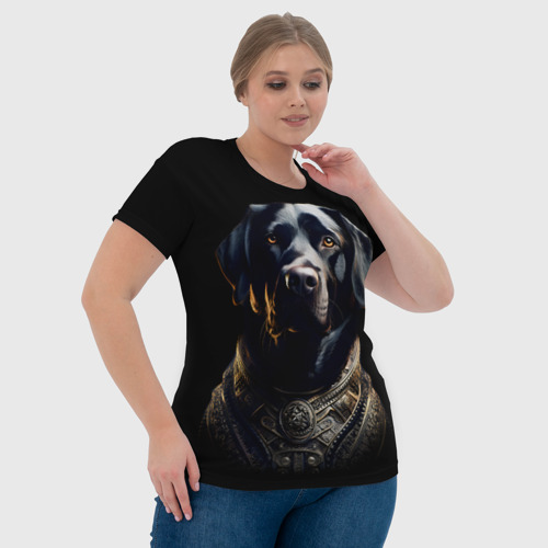 Женская футболка 3D с принтом Черный лабрадор в доспехах, фото #4
