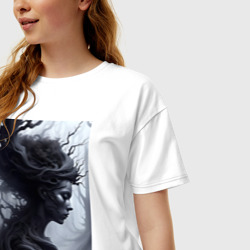 Женская футболка хлопок Oversize Мрачный мистический лес - нейросеть - фото 2