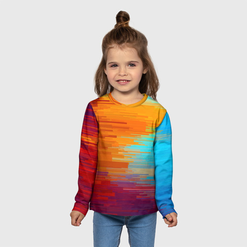 Детский лонгслив 3D с принтом Цветной глитч, вид сбоку #3