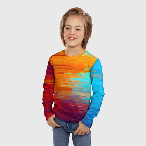 Детский лонгслив 3D с принтом Цветной глитч, фото на моделе #1