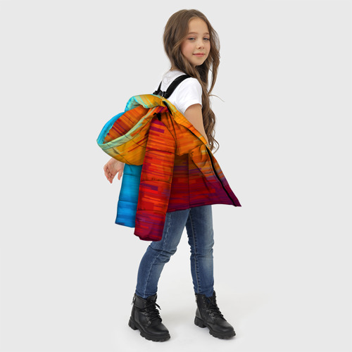Зимняя куртка для девочек 3D Цветной глитч, цвет черный - фото 6