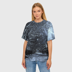 Женская футболка oversize 3D Зимний пейзаж стилизация - фото 2