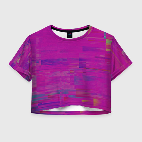 Женская футболка Crop-top 3D Фиолетово византийский глитч, цвет 3D печать