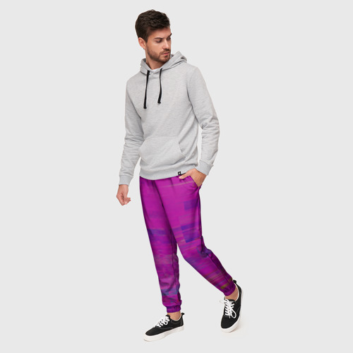 Мужские брюки 3D с принтом Фиолетово византийский глитч, фото на моделе #1