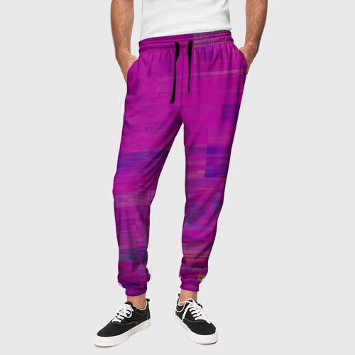 Мужские брюки 3D с принтом Фиолетово византийский глитч, вид сбоку #3