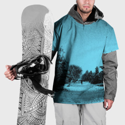 Накидка на куртку 3D Зимний пейзаж бирюзовый