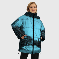 Женская зимняя куртка Oversize Зимний пейзаж бирюзовый - фото 2