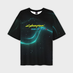 Мужская футболка oversize 3D Cyberpunk   logo neon