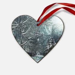 Деревянная игрушка Сердце Зимний пейзаж тёмно-синий