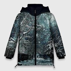 Женская зимняя куртка Oversize Зимний пейзаж тёмно-синий