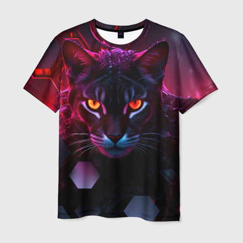 Мужская футболка с принтом Panther Cyberpunk, вид спереди №1