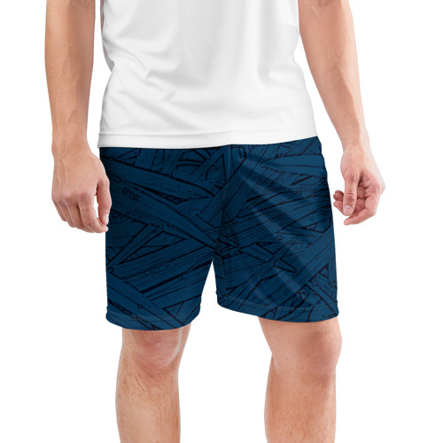 Мужские шорты спортивные с принтом Стилизация трава тёмно-синий, фото на моделе #1