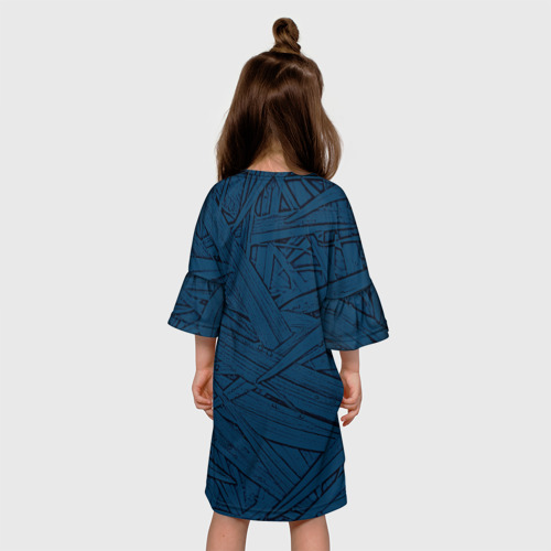 Детское платье 3D с принтом Стилизация трава тёмно-синий, вид сзади #2