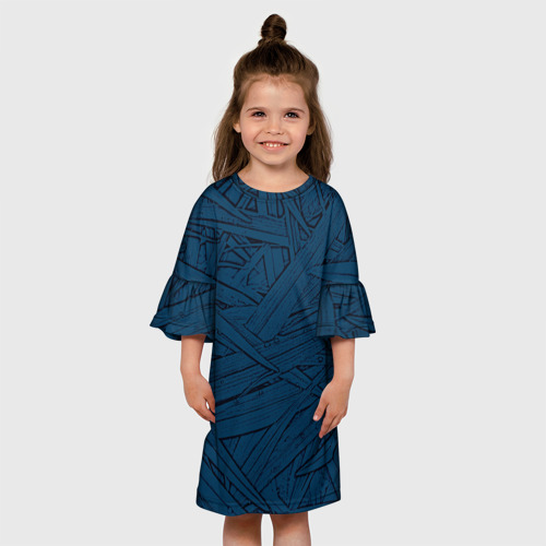 Детское платье 3D с принтом Стилизация трава тёмно-синий, вид сбоку #3
