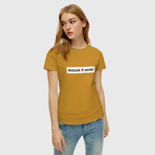 Женская футболка хлопок с принтом Русский хакер, фото на моделе #1