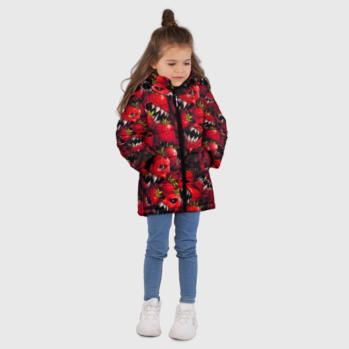 Зимняя куртка для девочек 3D с принтом Клубничные монстры - паттерн, вид сбоку #3