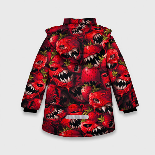 Зимняя куртка для девочек 3D с принтом Клубничные монстры - паттерн, вид сзади #1