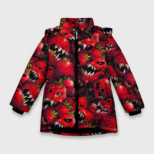 Зимняя куртка для девочек 3D с принтом Клубничные монстры - паттерн, вид спереди #2