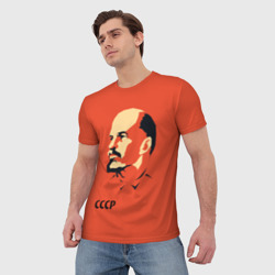 Футболка с принтом СССР Ленин жив для мужчины, вид на модели спереди №2. Цвет основы: белый