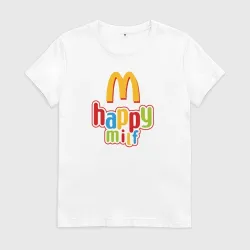 Женская футболка хлопок Happy MILF - антибренд