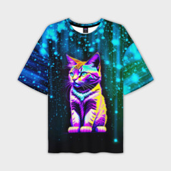 Мужская футболка oversize 3D Космический котёнок - звездопад