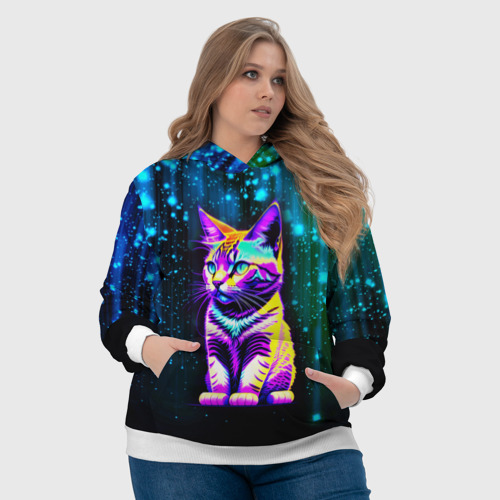Женская толстовка 3D Космический котёнок - звездопад, цвет 3D печать - фото 6