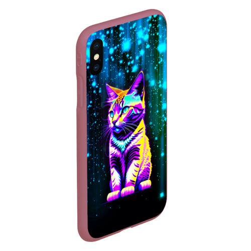 Чехол для iPhone XS Max матовый Космический котёнок - звездопад, цвет малиновый - фото 3