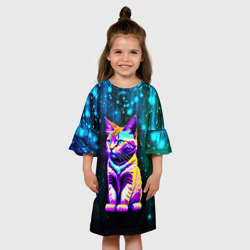 Детское платье 3D Космический котёнок - звездопад - фото 2