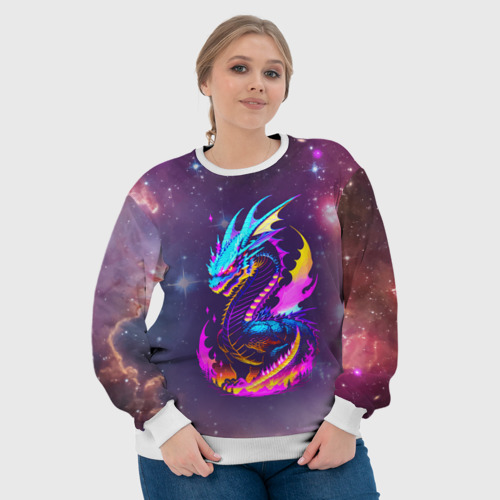 Женский свитшот 3D Space dragon - neon glow - neural network, цвет 3D печать - фото 6